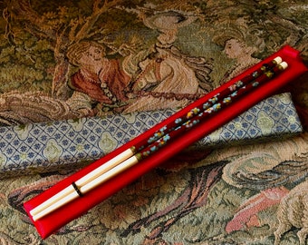 Vintage Cloisonné Chopsticks Set in Original Fabric Covered Gift Box Collectible Souvenir Pretty Decorative and Usable