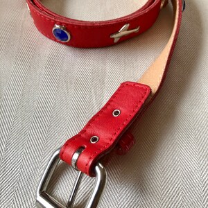 Vintage Red Faux Leather Belt Airplanes & Colored Plastic Jewels Cute Vintage Accessory Width 1 in. Length 38 in Waist Sizes 29 to 32 in image 3