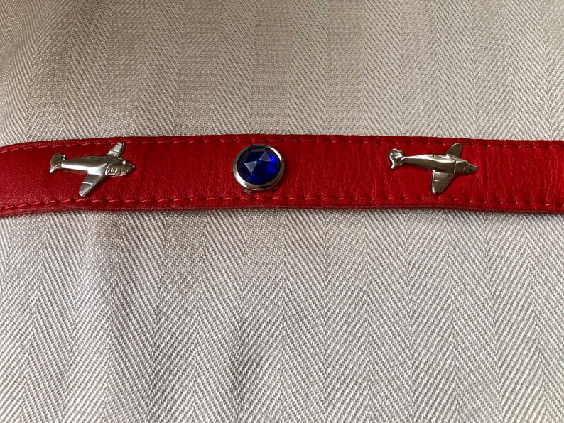 Vintage Red Faux Leather Belt Airplanes & Colored Plastic Jewels Cute Vintage Accessory Width 1 in. Length 38 in Waist Sizes 29 to 32 in image 5
