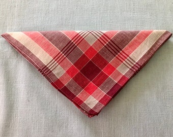 Vintage Men’s Handkerchief Red Grey Maroon and White Plaid Hanky Accessory 15 1/2 by 16 1/4 inches Excellent Condition