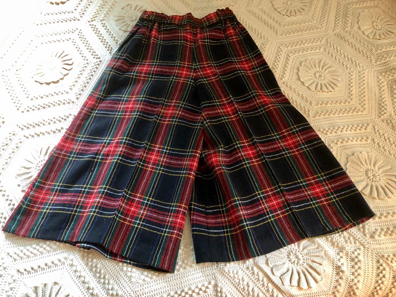 Tartan Plaid Skort Trousers Up Vintage SZ 11/12 Wool or Poly Blend 1960's Style on Campus Wearable Vintage Clothing ILGWU Label Made in USA image 7