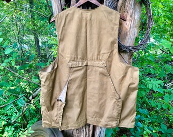 Vintage Duxbak Canvas Hunting Vest: Leather Shoulder Patches
