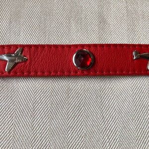 Vintage Red Faux Leather Belt Airplanes & Colored Plastic Jewels Cute Vintage Accessory Width 1 in. Length 38 in Waist Sizes 29 to 32 in image 1