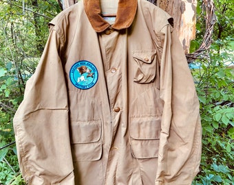 Vintage Squaltex Hunting Jacket Sportsman Men's LG-XL Canvas 2 Front Slash 2 Flap Pockets 2 Flap Shell Pockets Game Pocket Brittany Patch