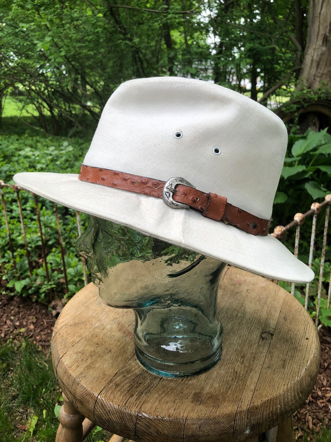 Vintage Men's Fedora White Cotton Leather Buckle Band Made