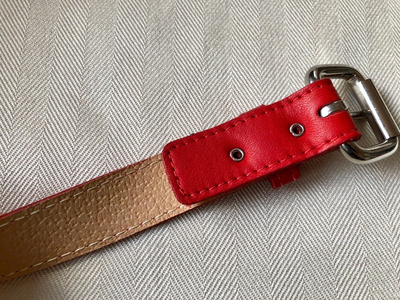 Vintage Red Faux Leather Belt Airplanes & Colored Plastic Jewels Cute Vintage Accessory Width 1 in. Length 38 in Waist Sizes 29 to 32 in image 6