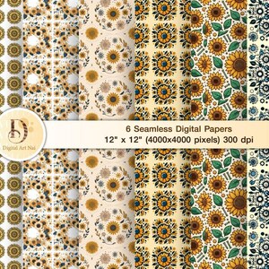 sunflower digital paper pack, bright floral patterns for scrapbooking & printing | instant download