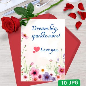 Cartão de felicitações com aquarela de flores silvestres – Cartão floral rosa em branco para qualquer ocasião