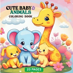 Cute Baby Animals Coloring Pages – 20 Black and White Line Art, Instant Download, Kawaii Pets, Forest and  Fantasy Animals Printable JPG.