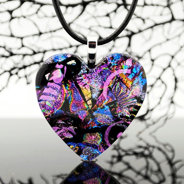 Heart Pendant - Dichroic Fused Glass Pendant - Dichroic Glass Jewelry - Fused Glass Jewelry -Dichroic Glass Necklace -Fused Dichroic Jewelry