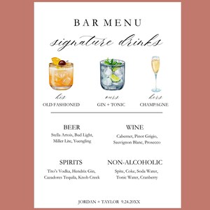 Signature Drinks Sign, Editable Drink Menu, Bar Menu Template, Minimalist Bar Sign