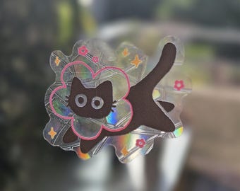 Attrape lueur - Micro attrape soleil sticker fenêtre - Chat noir fleur