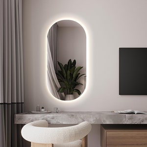 Oval Pill Mirror LED, Mirror for Bathroom Bedroom, Aesthetic Irregular Decorative Mirror, Asymmetrical Mirror, Vanity Mirror, Makeup Mirror