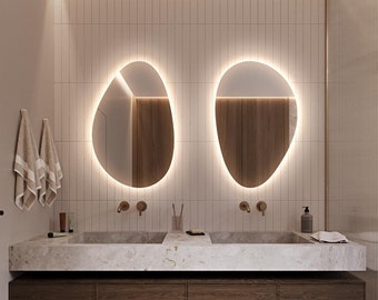 Irregular Mirror Asymmetric Mirror Design Handmade Decorative Aesthetic Wall Hanging or Tabletop Unique Minimalist Wall Decor LED mirror