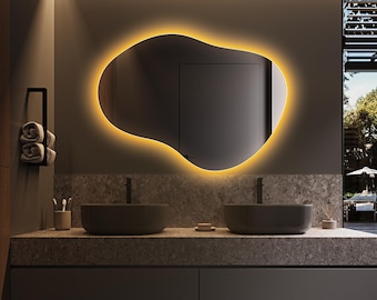 Irregular Asymmetrical LED Wall Mirror, Backlit Bathroom Bedroom and Vanity Mirror
