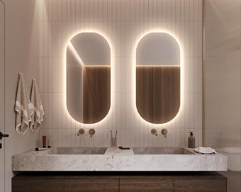 Pill Shaped Mirror - Vertical Oval Mirror - Minimalist Wall Mirror - Elegant Oval Mirror - Oval Mirror LED - Bedroom Bathroom led mirror