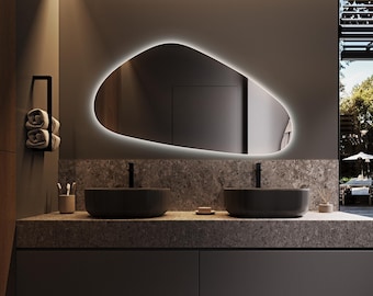 Asymmetric Backlit Mirror, Bathroom Light Mirror, Wall Mirror, LED Mirror, Irregular LED Mirror, Backlit and Curved Mirror, Bedroom Mirrors