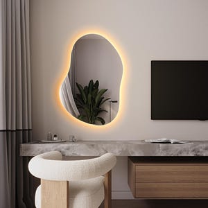 Irregular LED Backlit Bathroom Mirror, LED Wall Mirror, Illuminated Mirror, Asymmetrical Lighted Vanity Mirror, Bathroom Bedroom Mirror