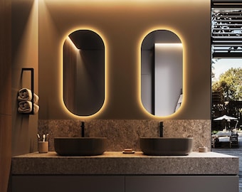 Oval Bathroom Irregular Asymmetrical Backlit LED Wall Mirror, Modern and Vanity Mirror