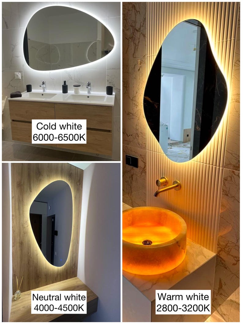 Half Circle LED Lighted Bathroom Mirror, Large Wall Backlit Mirror ...