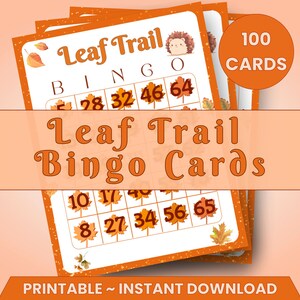 100 Cartões de Bingo de Outono | Bingo de Outono | Imprimível de Outono | Folha de Atividades de Outono | Bingo de Outono | Imprimíveis Digitais de Bingo “Leaf Trail”
