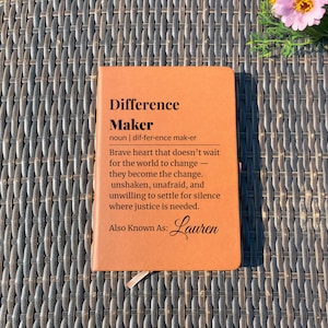 Difference Maker" Personalized Leather Journal | Mentor & Leader Gift | Custom Name Notebook | Coworker Appreciation | A5 Vegan Diary