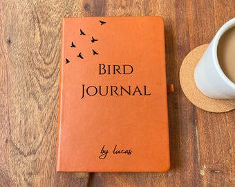 Personalized Bird Journal – Custom Birdwatching Log Book with Name and Flying Birds, Leather Nature Notebook for Outdoor Wildlife Tracking