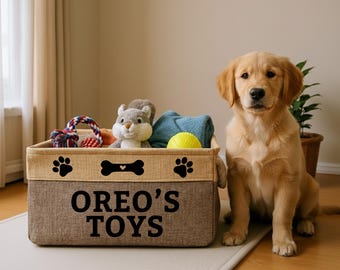 Personalized Canvas Dog Toy Basket - Custom Pet Storage Organizer - Durable Toy Holder for Dogs - Stylish Pet Storage Solution