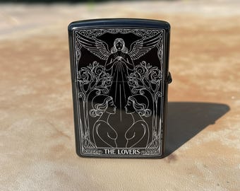 Engraved Lovers Tarot Card Lighter, Witchy Romantic Gift