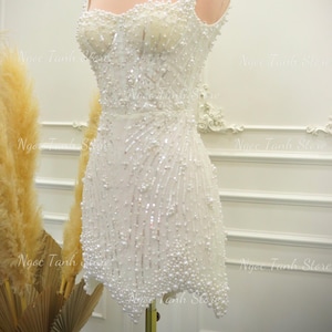 Custom Short Wedding Dress: Pearl Sequin Tulle Corset - Low Back