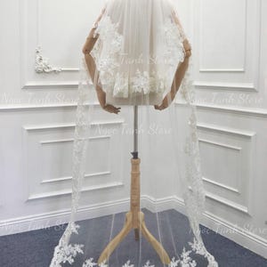 Embroidered Wildflower Lace Wedding Veil: Two Tier Cathedral Bridal Veil