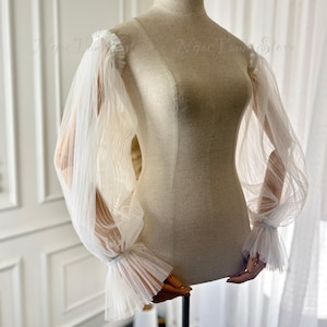 Beaded Tulle Detachable Sleeves: Ivory Wedding Dress Accessories