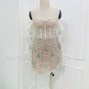 Perlen Strass Mini Kleid : Korsett Off-Shoulder Party Kleid