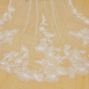 Embroidered Floral Lace Wedding Veil: Sparkling Sequin Cathedral Bridal Veil