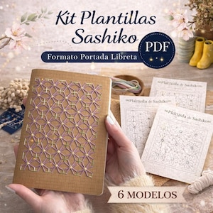 Kit Plantillas Sashiko PDF (7 modelos A5) | Bordado en papel | Patrones imprimibles | DIY tarjetas y punto de libro | Bordado japonés