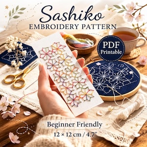 Kit Plantillas Sashiko PDF (12 modelos 12x12 cm) | Bordado en papel | Patrones imprimibles | Tarjetas DIY y decoración japonesa