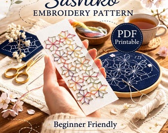 Sashiko PNG Template Kit (12 models 12x12 cm) | Paper Embroidery | Printable Patterns | DIY Cards and Japanese Decoration