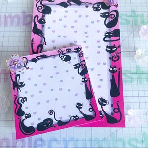 Sassy Black Cat 3x3 & 4x6 Notepad, Cat Lover Office Supplies, Cute Kitten Memo Pad, Animal Print Notes