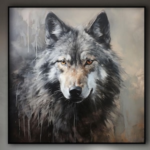 Hand Painted Wolf Oil Painting: Abstract Textured Wall Art
