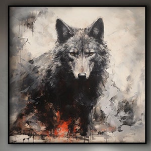 Hand-Painted Wolf Oil Painting: Abstract Textured Wall Art