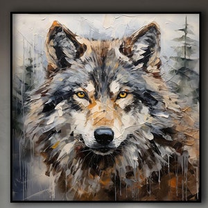 Textured Wolf Painting: Abstract Acrylic Oil on Canvas