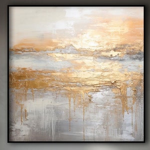 Hand Painted Gold Abstract Oil Painting on Canvas - Textured Wall Art