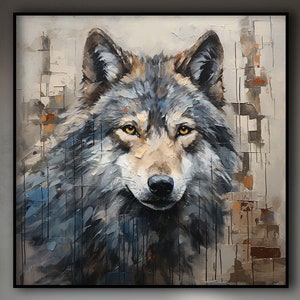 Abstract Wolf Oil Painting: Textured Acrylic Canvas Art