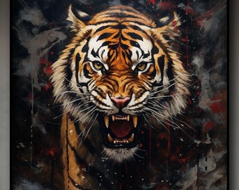 Tiger,100% Hand Painted, Office Wall Art, Abstract Oil Painting,Textured Painting , Wall Decor Living Room, Acrylic Painting
