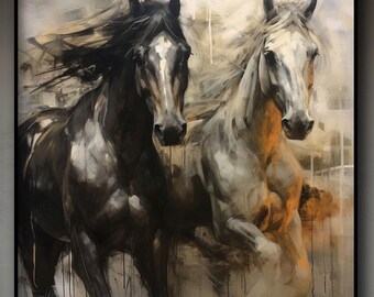 Abstract Horse Oil Painting: Black and White Textured Canvas Art
