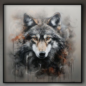 Hand-Painted Wolf Oil Painting: Abstract Textured Wall Art
