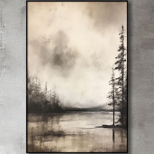 Dark Landscape Oil Painting: Abstract Textured Wall Art