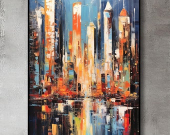 Abstract Cityscape Oil Painting: Textured Palette Knife Canvas Art