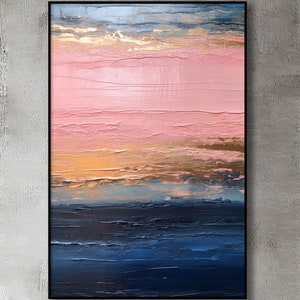 Hand Painted Abstract Oil Painting: Pink & Blue Textured Wall Art