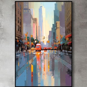 Hand Painted Cityscape Oil Painting: Abstract Textured Wall Art